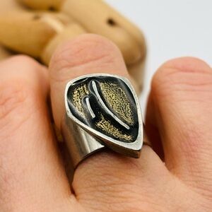 Modernist Unmarked Silver-Tone Statement Ring – Adjustable